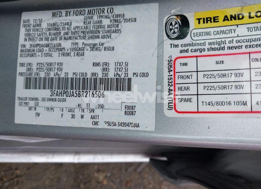 Photo 9 of 2011 Ford Fusion SEL (VIN 3FAHP0JA5BR216506)