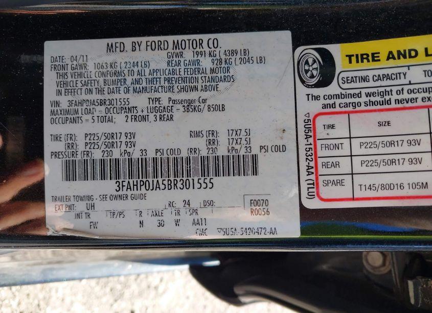 Photo 9 of 2011 Ford Fusion SEL (VIN 3FAHP0JA5BR301555)