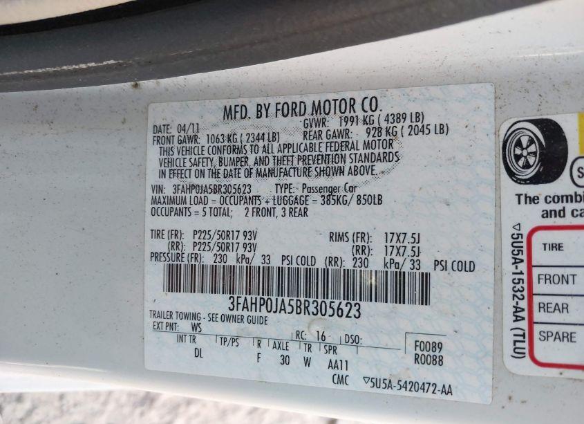 Photo 9 of 2011 Ford Fusion SEL (VIN 3FAHP0JA5BR305623)