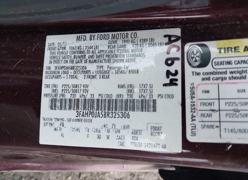 Photo 9 of 2011 Ford Fusion SEL (VIN 3FAHP0JA5BR325306)