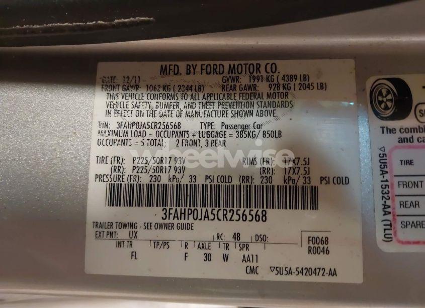 Photo 9 of 2012 Ford Fusion SEL (VIN 3FAHP0JA5CR256568)