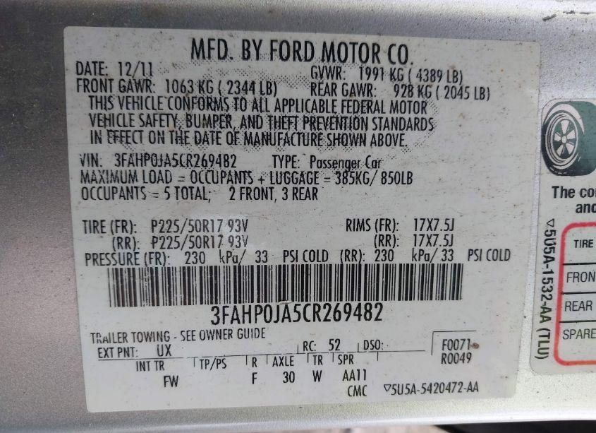 Photo 9 of 2012 Ford Fusion SEL (VIN 3FAHP0JA5CR269482)