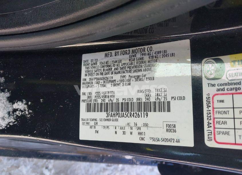Photo 9 of 2012 Ford Fusion SEL (VIN 3FAHP0JA5CR426119)