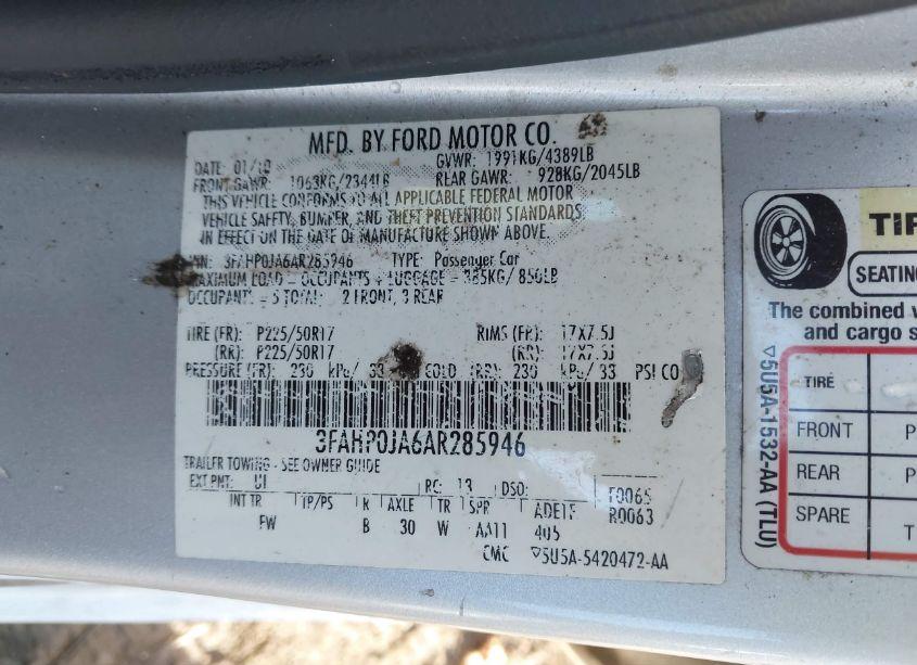 Photo 9 of 2010 Ford Fusion SEL (VIN 3FAHP0JA6AR285946)