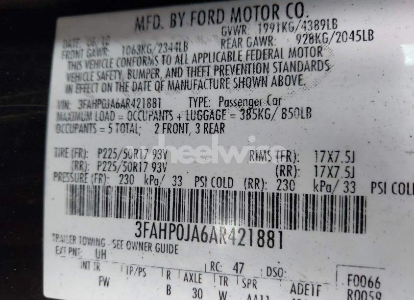 Photo 9 of 2010 Ford Fusion SEL (VIN 3FAHP0JA6AR421881)