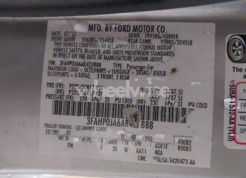 Photo 9 of 2010 Ford Fusion SEL (VIN 3FAHP0JA6AR427888)