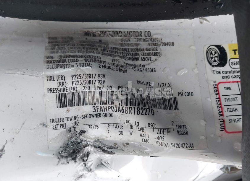 Photo 9 of 2011 Ford Fusion SEL (VIN 3FAHP0JA6BR182270)