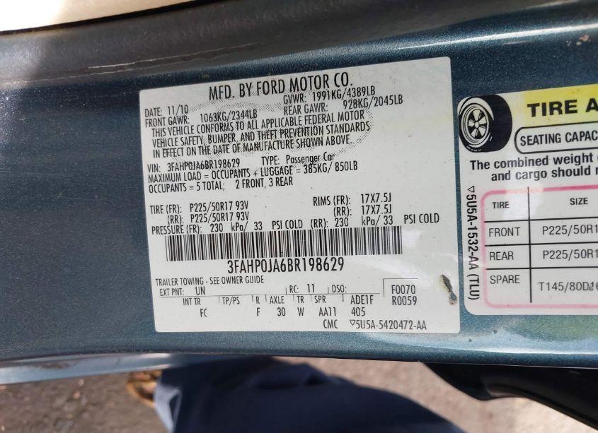 Photo 9 of 2011 Ford Fusion SEL (VIN 3FAHP0JA6BR198629)