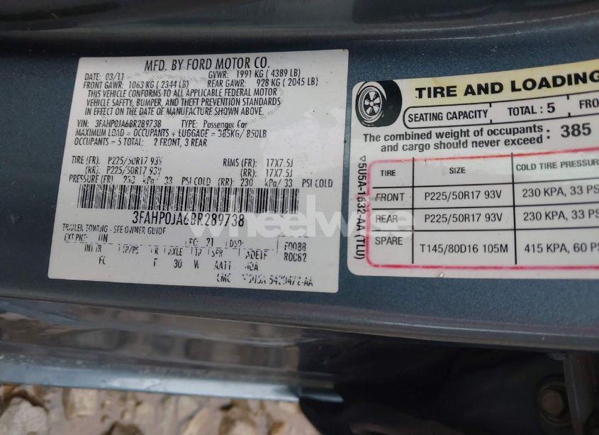 Photo 9 of 2011 Ford Fusion SEL (VIN 3FAHP0JA6BR289738)