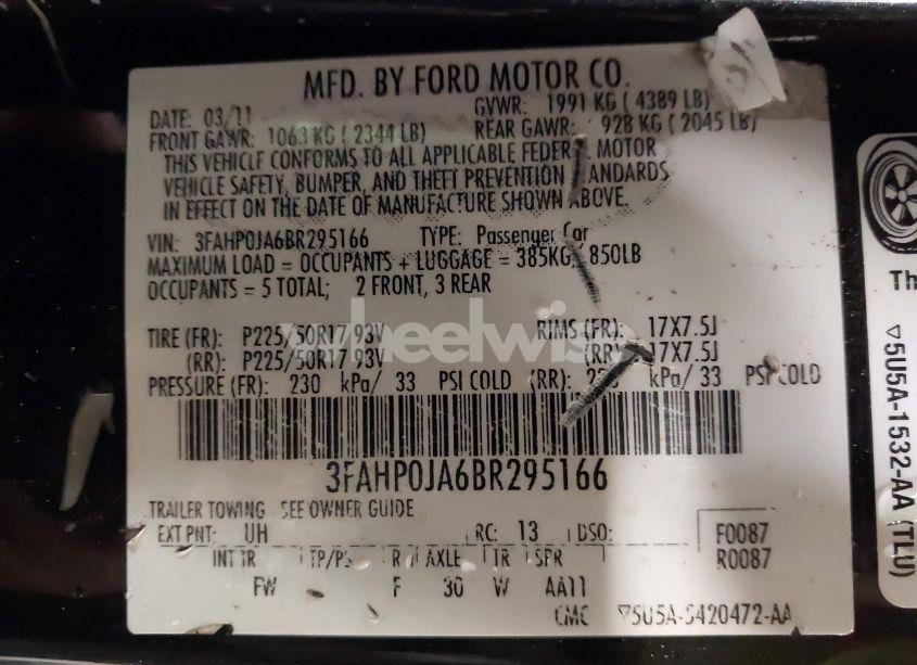 Photo 9 of 2011 Ford Fusion SEL (VIN 3FAHP0JA6BR295166)