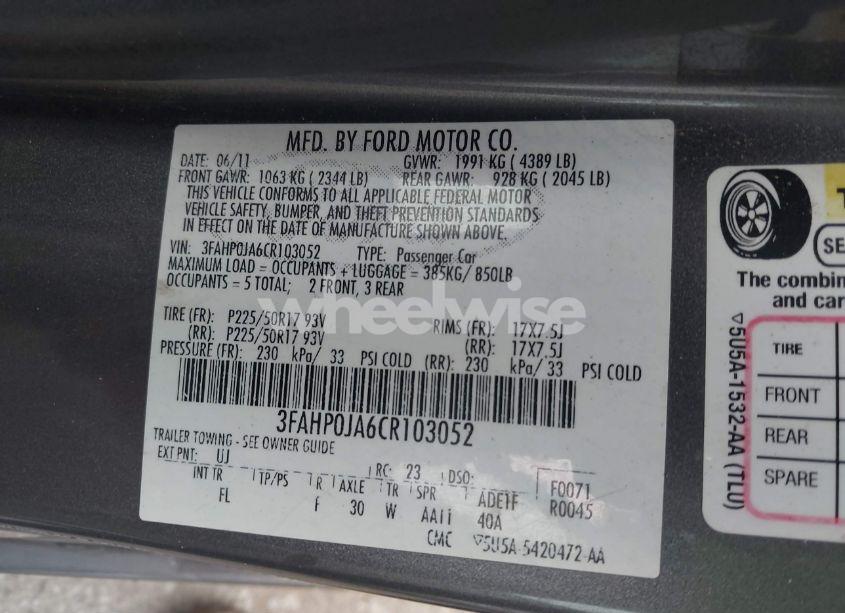 Photo 9 of 2012 Ford Fusion SEL (VIN 3FAHP0JA6CR103052)