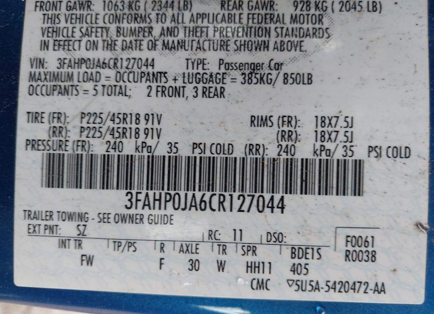 Photo 9 of 2012 Ford Fusion SEL (VIN 3FAHP0JA6CR127044)