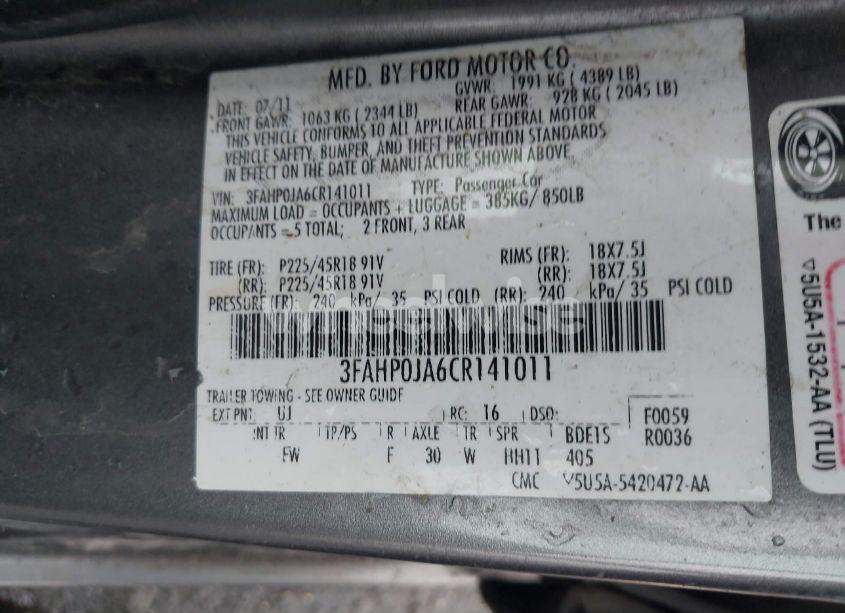 Photo 9 of 2012 Ford Fusion SEL (VIN 3FAHP0JA6CR141011)