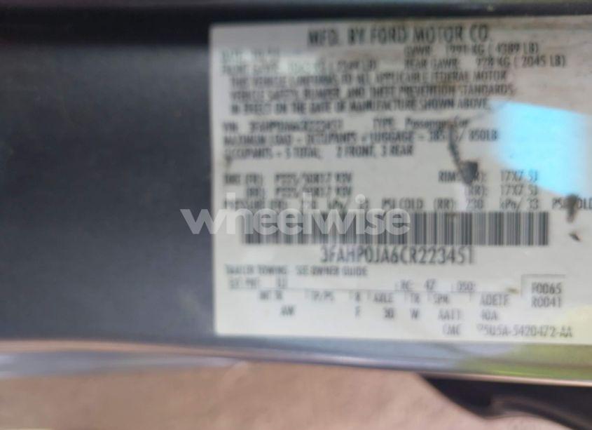 Photo 9 of 2012 Ford Fusion SEL (VIN 3FAHP0JA6CR223451)