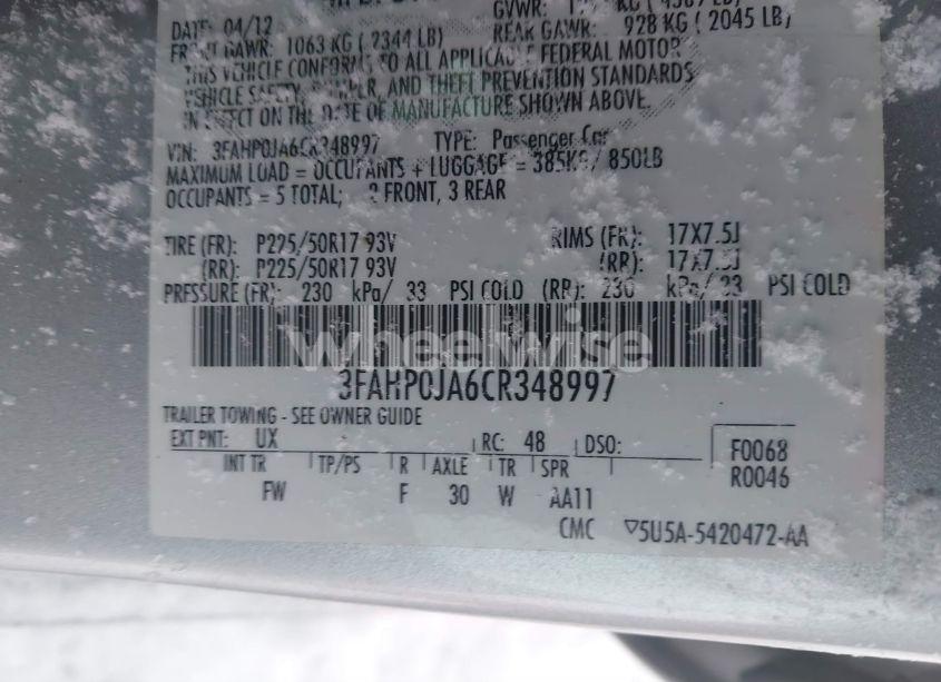 Photo 9 of 2012 Ford Fusion SEL (VIN 3FAHP0JA6CR348997)