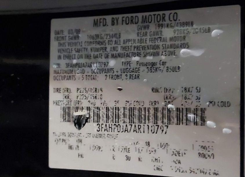 Photo 9 of 2010 Ford Fusion SEL (VIN 3FAHP0JA7AR110797)