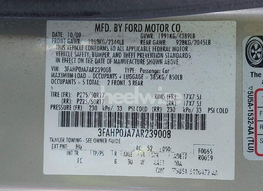 Photo 9 of 2010 Ford Fusion SEL (VIN 3FAHP0JA7AR239008)