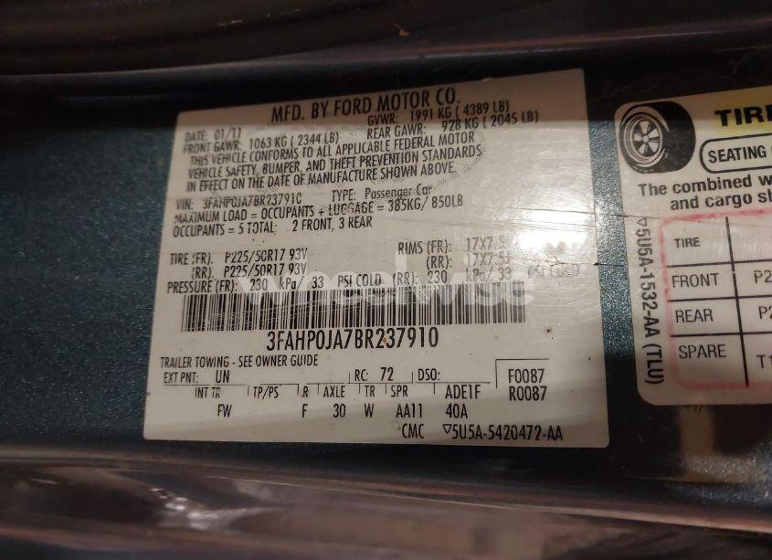 Photo 9 of 2011 Ford Fusion SEL (VIN 3FAHP0JA7BR237910)