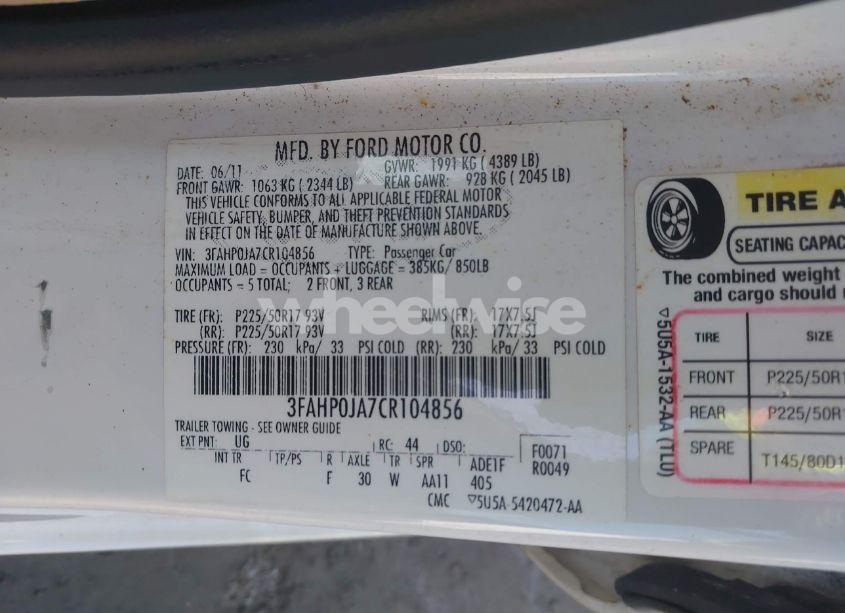 Photo 9 of 2012 Ford Fusion SEL (VIN 3FAHP0JA7CR104856)