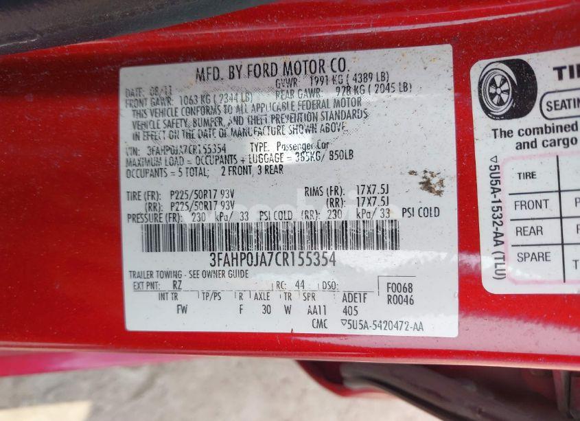 Photo 9 of 2012 Ford Fusion SEL (VIN 3FAHP0JA7CR155354)