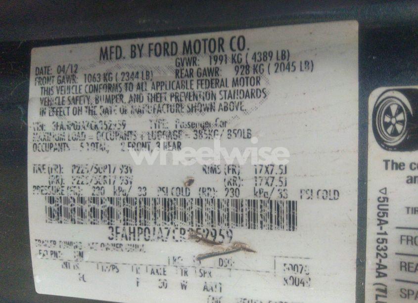 Photo 9 of 2012 Ford Fusion SEL (VIN 3FAHP0JA7CR352959)