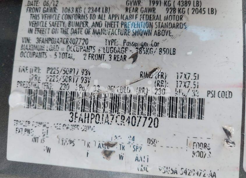 Photo 9 of 2012 Ford Fusion SEL (VIN 3FAHP0JA7CR407720)