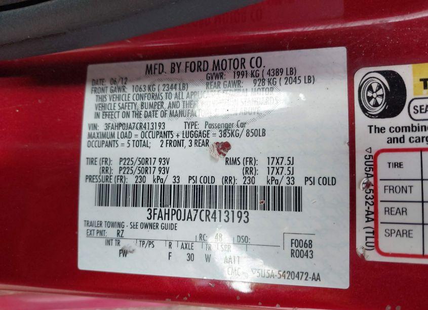 Photo 9 of 2012 Ford Fusion SEL (VIN 3FAHP0JA7CR413193)