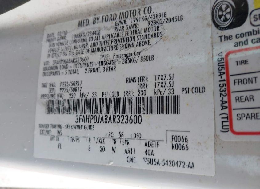 Photo 9 of 2010 Ford Fusion SEL (VIN 3FAHP0JA8AR323600)