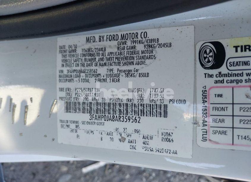 Photo 9 of 2010 Ford Fusion SEL (VIN 3FAHP0JA8AR359562)