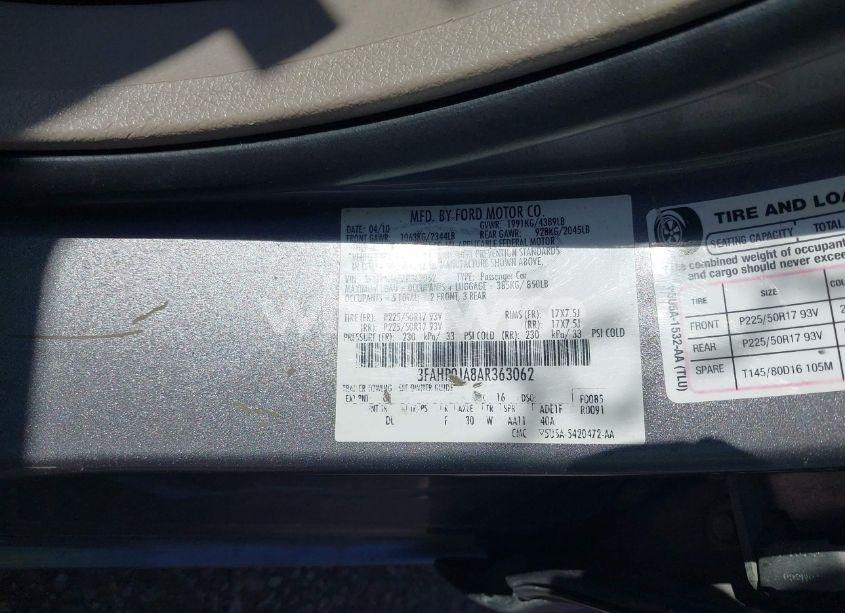 Photo 9 of 2010 Ford Fusion SEL (VIN 3FAHP0JA8AR363062)
