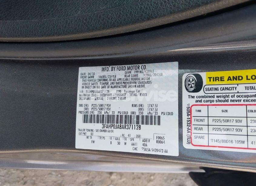 Photo 9 of 2010 Ford Fusion SEL (VIN 3FAHP0JA8AR371128)