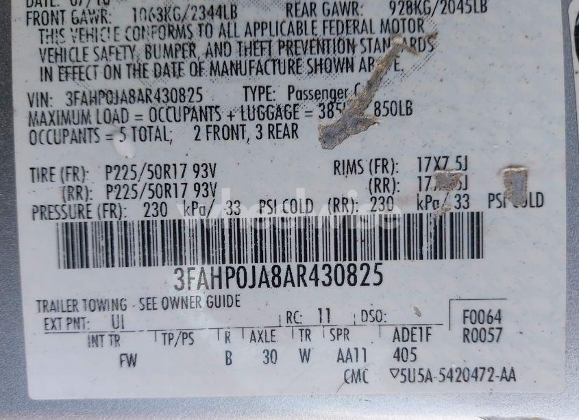 Photo 9 of 2010 Ford Fusion SEL (VIN 3FAHP0JA8AR430825)