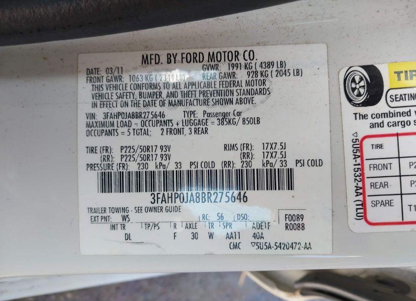 Photo 9 of 2011 Ford Fusion SEL (VIN 3FAHP0JA8BR275646)