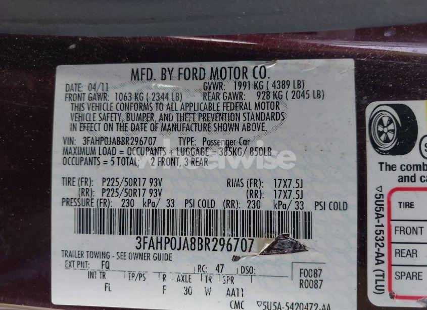 Photo 9 of 2011 Ford Fusion SEL (VIN 3FAHP0JA8BR296707)