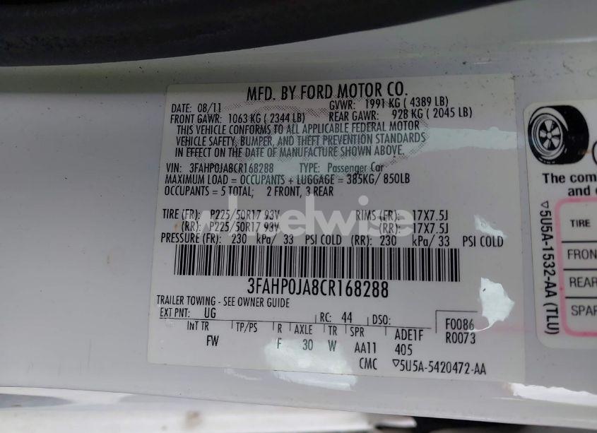 Photo 9 of 2012 Ford Fusion SEL (VIN 3FAHP0JA8CR168288)