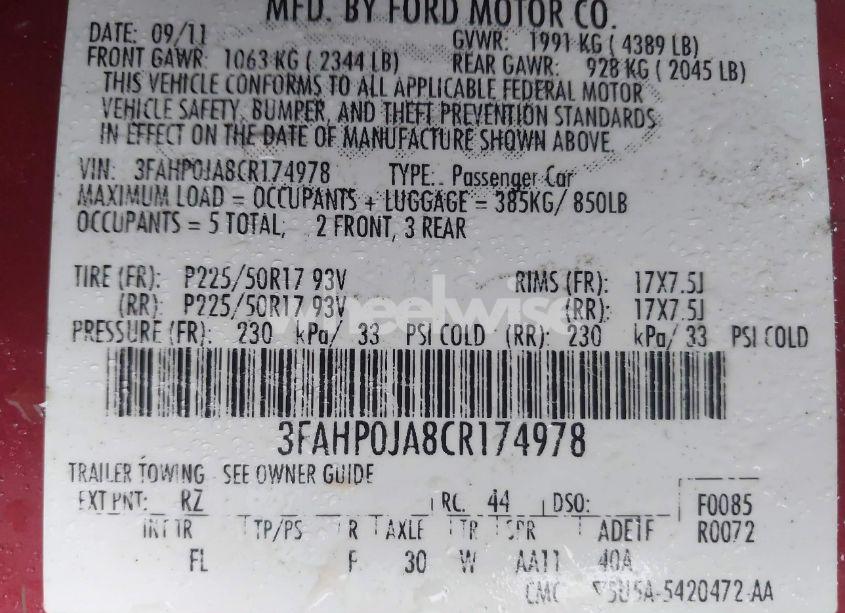 Photo 9 of 2012 Ford Fusion SEL (VIN 3FAHP0JA8CR174978)