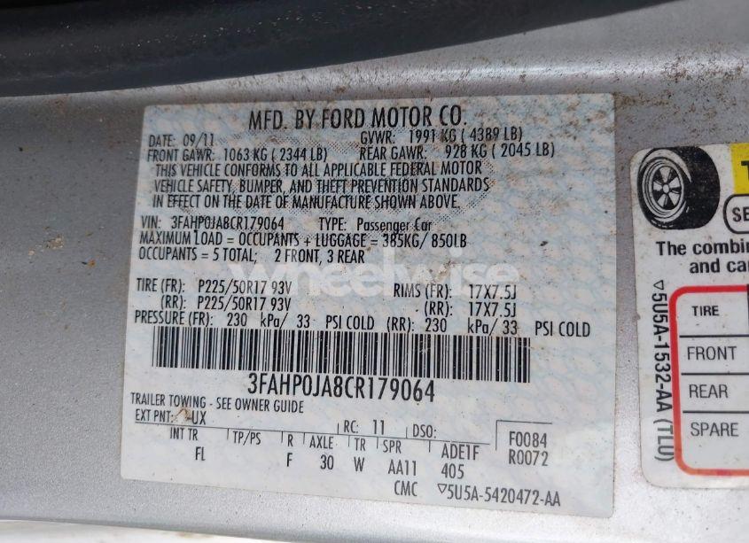 Photo 9 of 2012 Ford Fusion SEL (VIN 3FAHP0JA8CR179064)