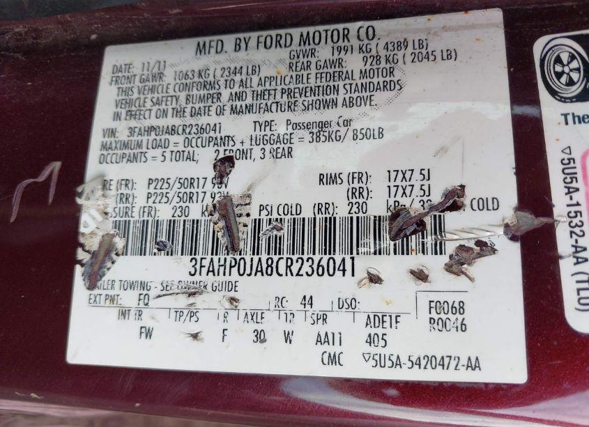 Photo 9 of 2012 Ford Fusion SEL (VIN 3FAHP0JA8CR236041)