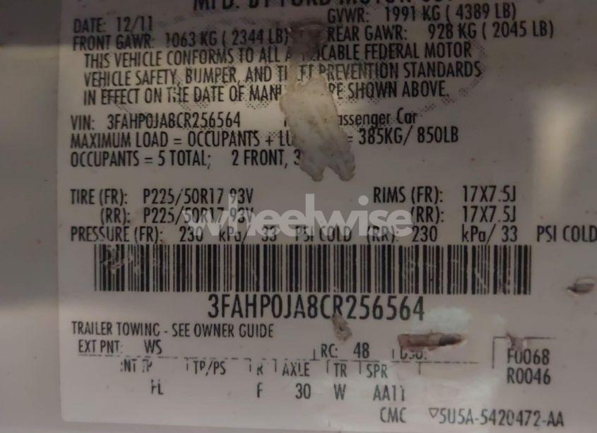 Photo 9 of 2012 Ford Fusion SEL (VIN 3FAHP0JA8CR256564)