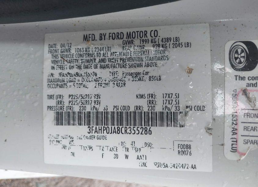 Photo 9 of 2012 Ford Fusion SEL (VIN 3FAHP0JA8CR355286)