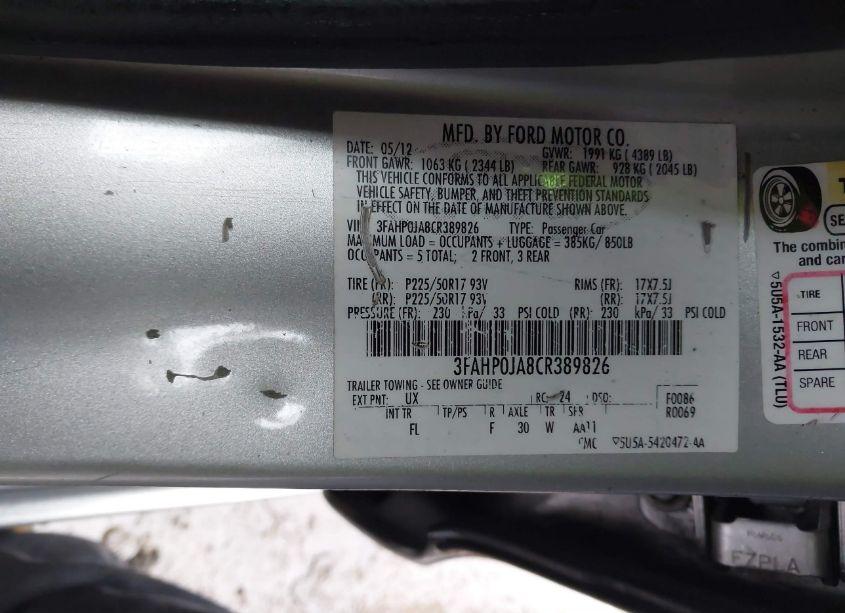 Photo 9 of 2012 Ford Fusion SEL (VIN 3FAHP0JA8CR389826)