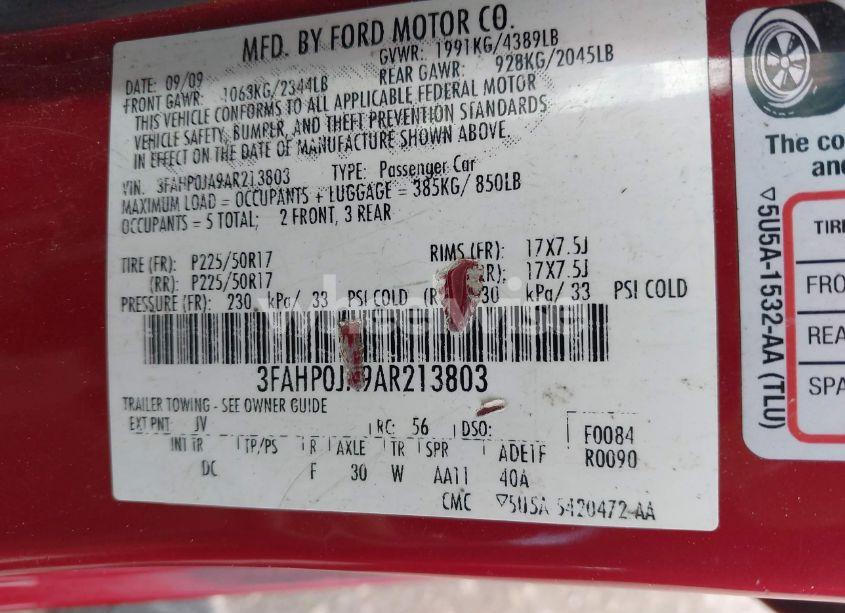 Photo 9 of 2010 Ford Fusion SEL (VIN 3FAHP0JA9AR213803)