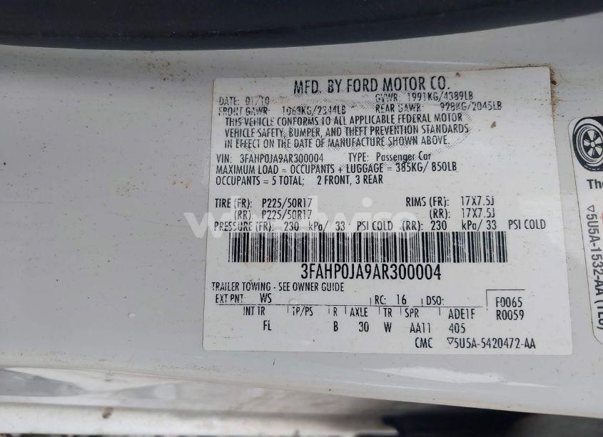 Photo 9 of 2010 Ford Fusion SEL (VIN 3FAHP0JA9AR300004)