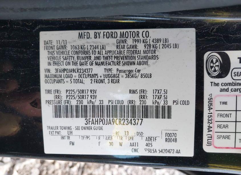 Photo 9 of 2012 Ford Fusion SEL (VIN 3FAHP0JA9CR234377)