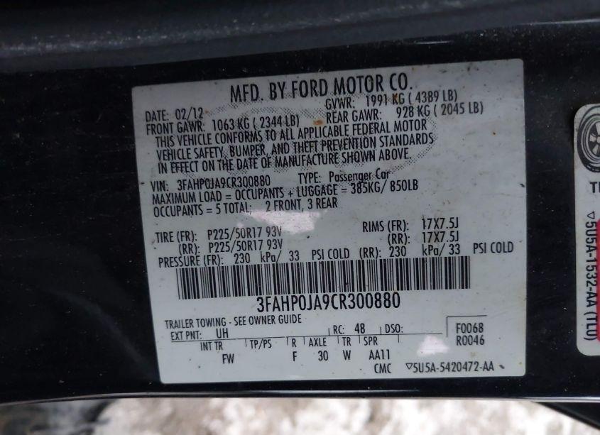 Photo 9 of 2012 Ford Fusion SEL (VIN 3FAHP0JA9CR300880)