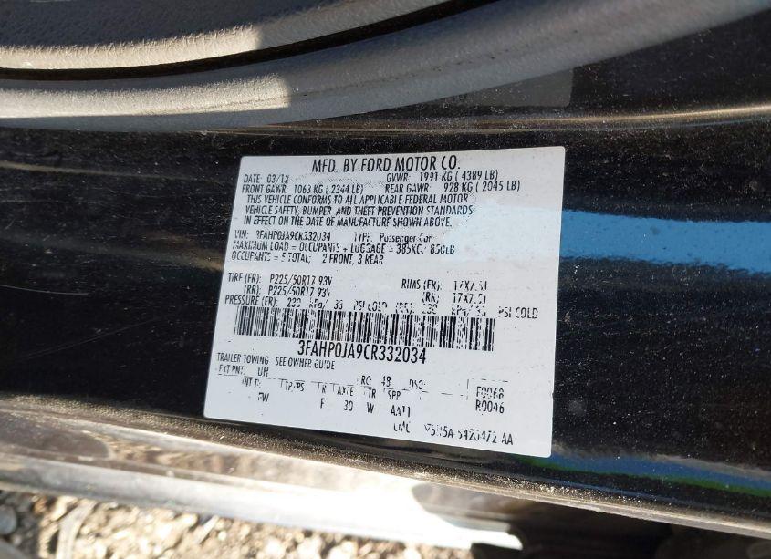 Photo 9 of 2012 Ford Fusion SEL (VIN 3FAHP0JA9CR332034)