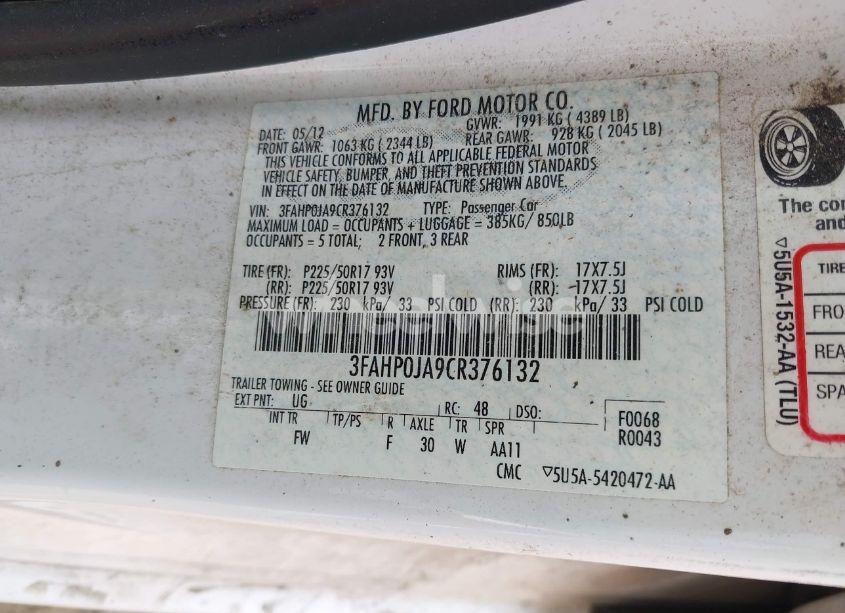 Photo 9 of 2012 Ford Fusion SEL (VIN 3FAHP0JA9CR376132)