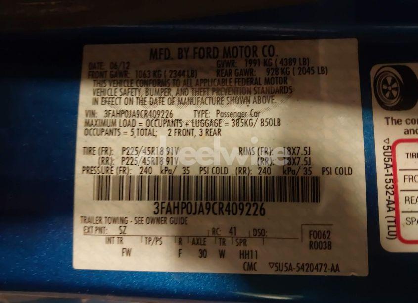 Photo 9 of 2012 Ford Fusion SEL (VIN 3FAHP0JA9CR409226)