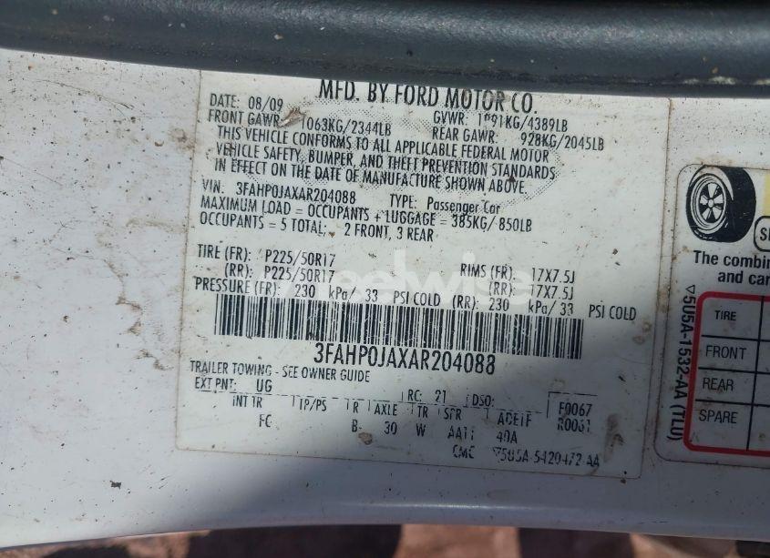 Photo 9 of 2010 Ford Fusion SEL (VIN 3FAHP0JAXAR204088)