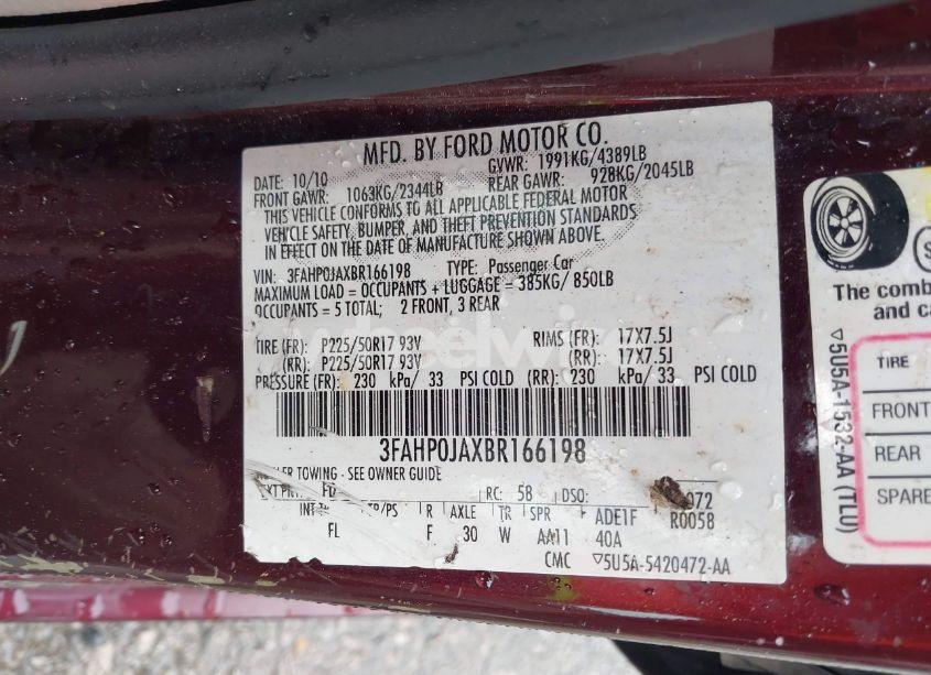 Photo 9 of 2011 Ford Fusion SEL (VIN 3FAHP0JAXBR166198)